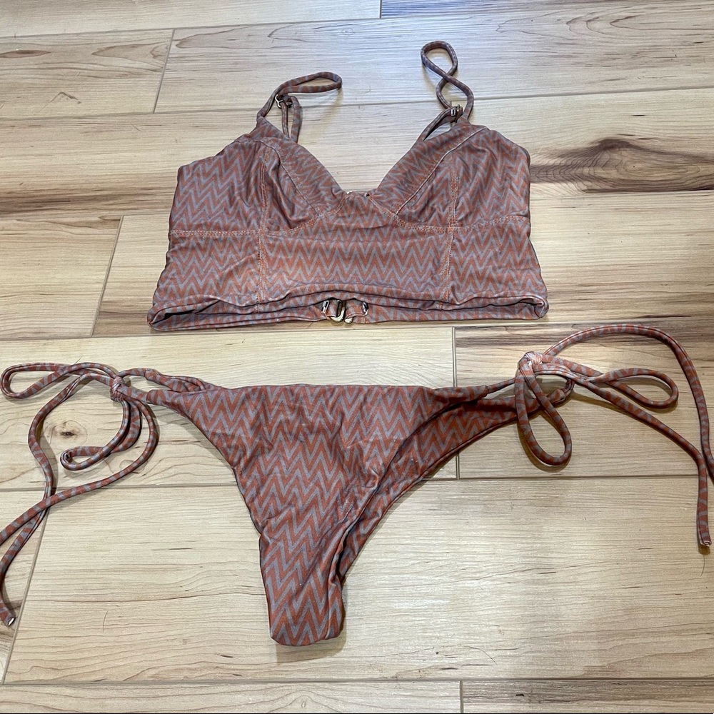 Tori Praver Swimwear Zigzag Bikini in Brown